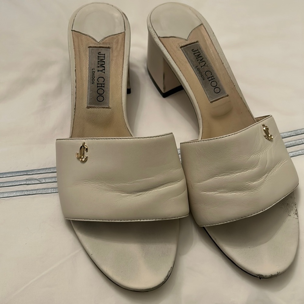 Jimmy Choo Shoes | Nwt Jimmy Choo Minea Leather Logo Mules 45 mm Block